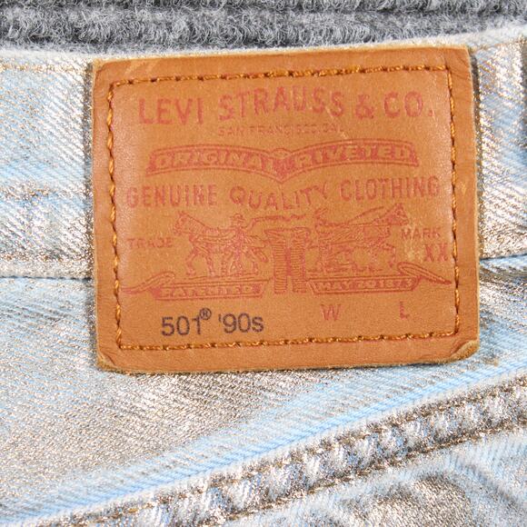 Rare Levi's Jeans Womens 25x27 Silver Metallic 501 90s Straight - Picture 9 of 12